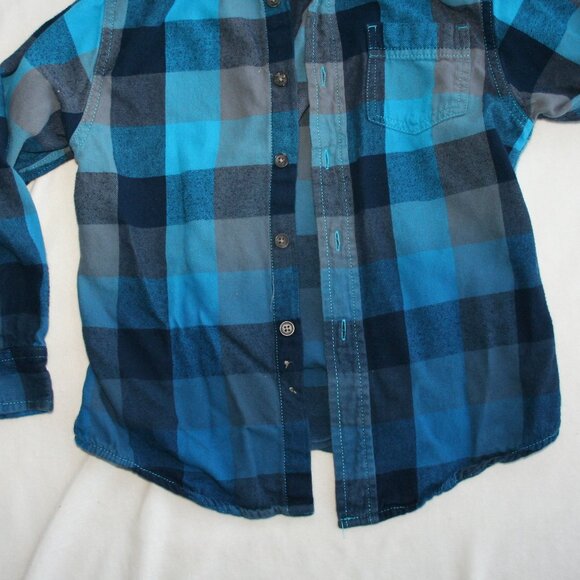 TEAL CHECKER FLANNEL SHIRT BOYS 6 7 KIDS BUTTON DOWN TOP BLUE OMBRE EUC - Picture 5 of 16